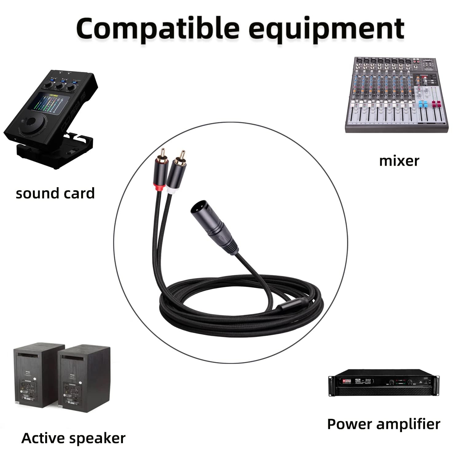 Podwójny kabel rozgałęźny RCA na XLR męski Y, asymetryczny, 2 x RCA / phono do 1 XLR, kabel adaptera Y (3 m)