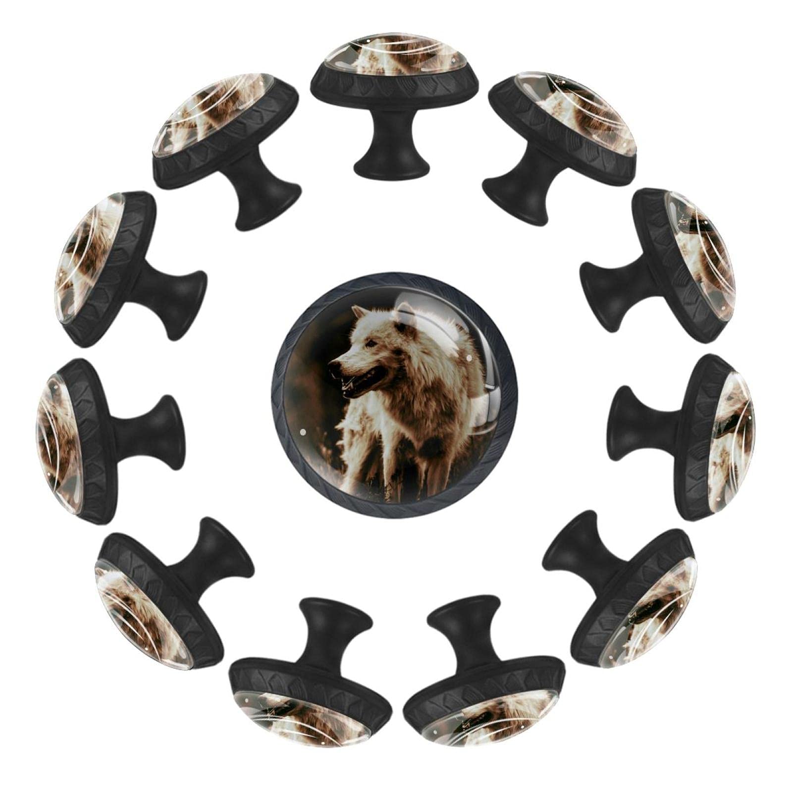 Boutons de tiroir ronds Alpha Wolf en bois 35 mm lot de 12 pour commode de chambre
