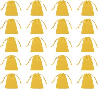 sourcing map 20 bolsas de tela flocada con cordón de 3.1 x 3.9 pulgadas, bolsas de regalo para bodas, fiestas, caramelos, joyas, embalaje, organización, almacenamiento, color amarillo