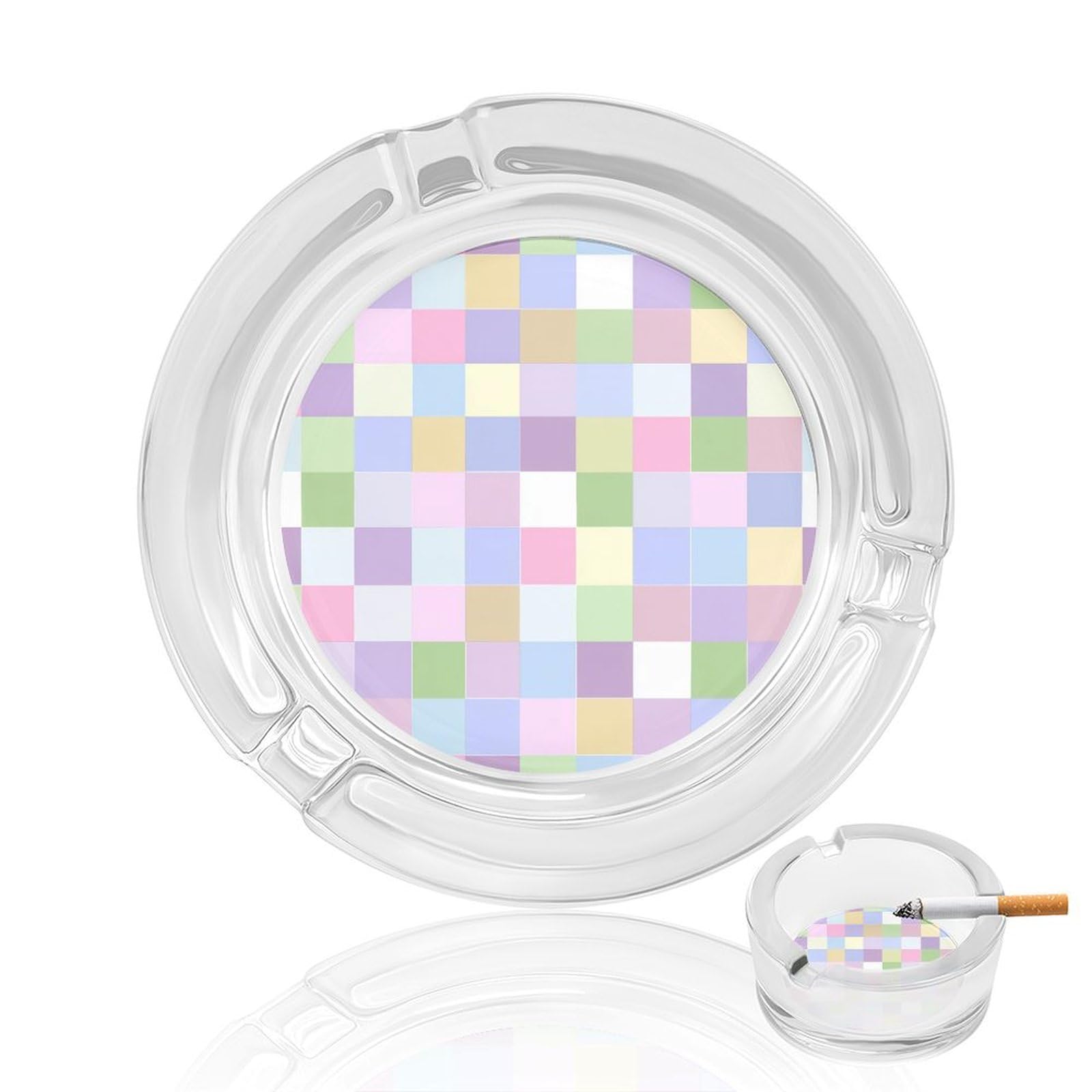 Pastel-checkered Squares Color Glass Ashtray for Cigarettes Portable Decorative Ash Trays for Home Office Decor