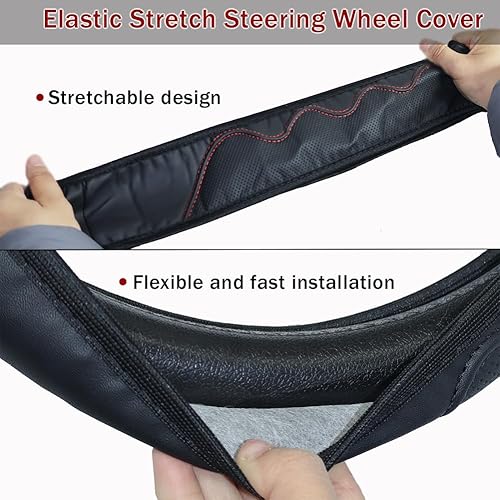 Miniatura 5 de Funda elástica universal para volante de 15 pulgadas, funda de cuero de microfibra suave, transpirable, antideslizante, accesorios duraderos para