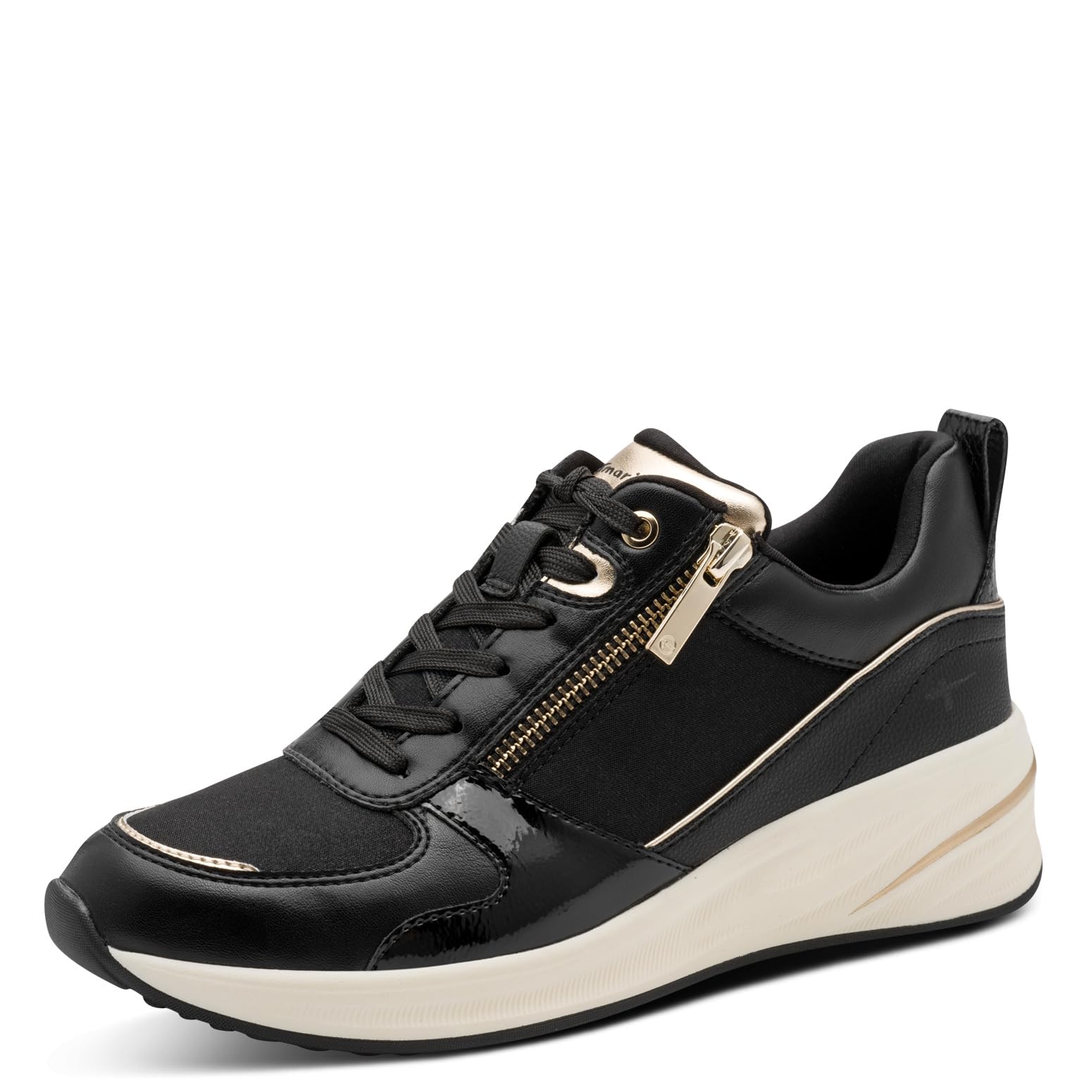 Infinity Leather Women's Tamaris Platform Trainers Sneaker Zip Lace-Up Running Shoes - 23754 in Black | Size: 6.5