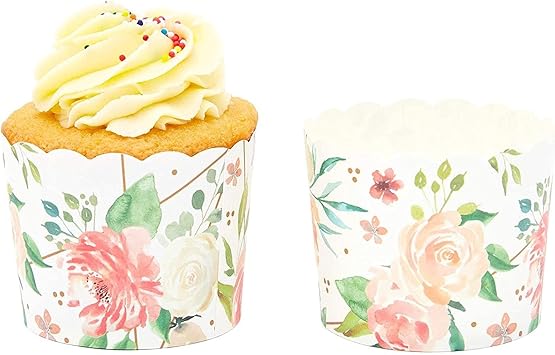 Amazon Sparkle And Bash フローラルカップケーキラッパー 水彩色 50パック Sparkle And Bash ベーキングカップ