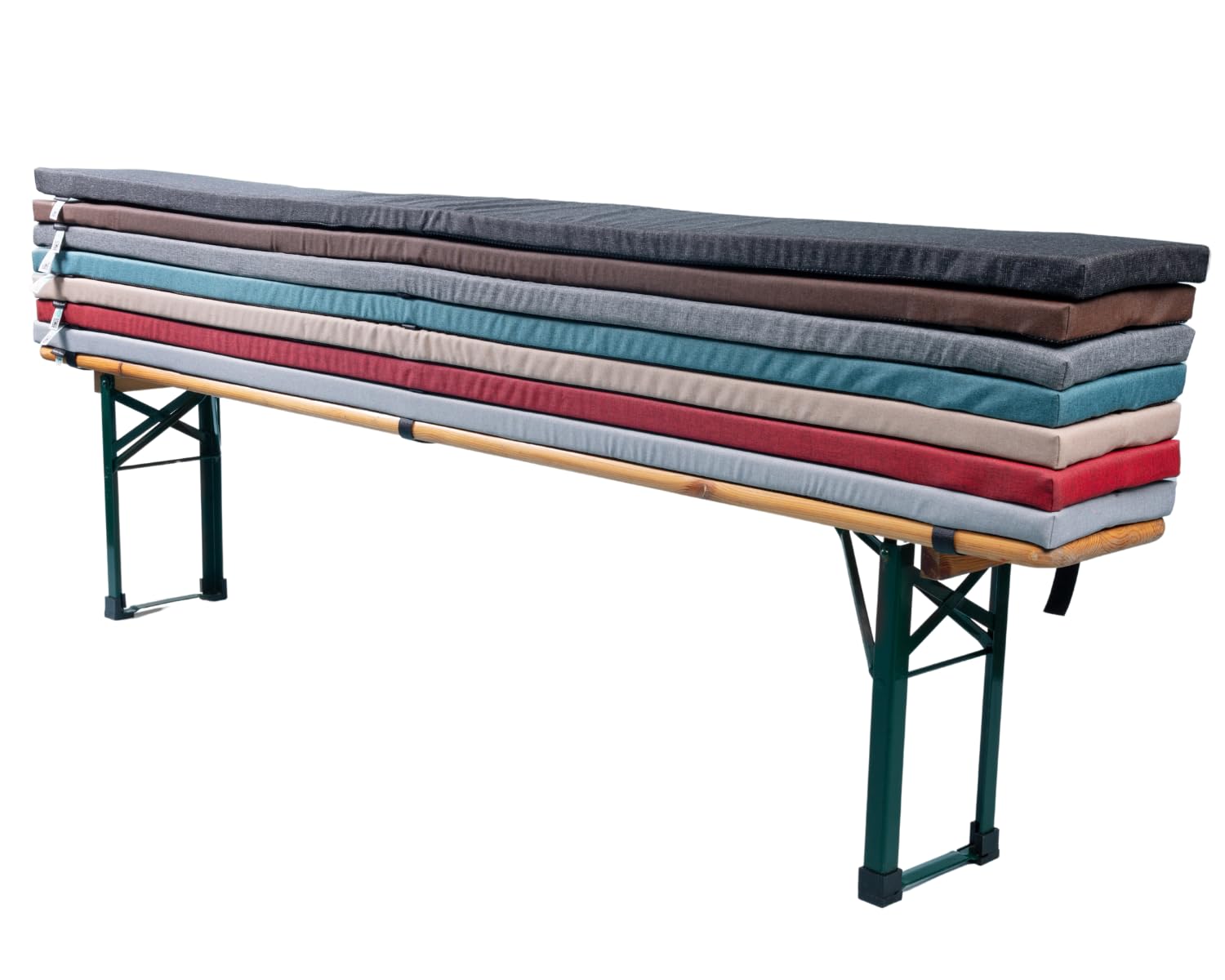 TexDeko® Ecolen Bierbankauflage gepolstert 220x25x4 cm XL für Bierzeltgarnitur mit Anti-Rutsch Boden, wasserabweisend & UV-Schutz, Waschbarer Bezug mit Reißverschluss (Grau)