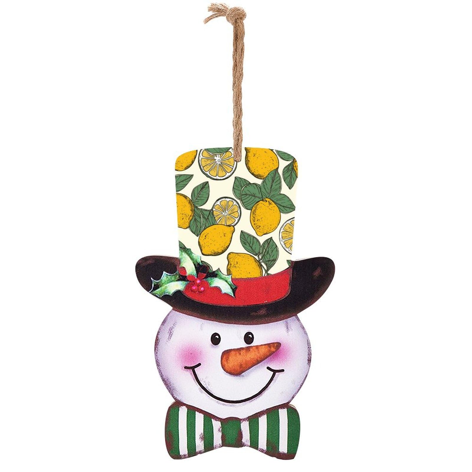 Panneau de Noël en bois suspendu avec motif bonhomme de neige et citron pour décoration intérieure