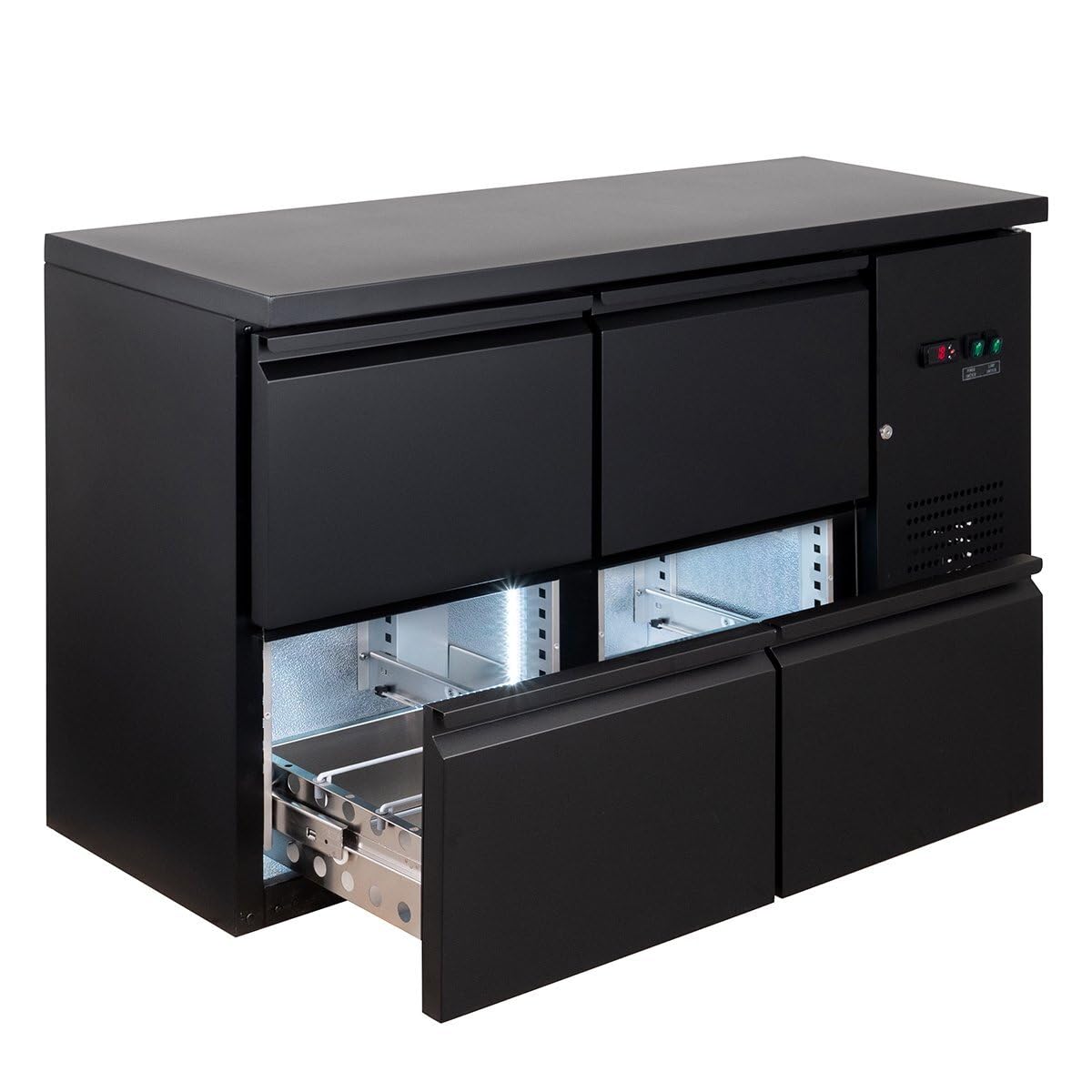 GastroHero Barkühltisch 146x52 cm mit 4 Schubladen Umluftkühlung +2 bis +8 °C Getränkekühltisch Bar Kühlschrank Gastro
