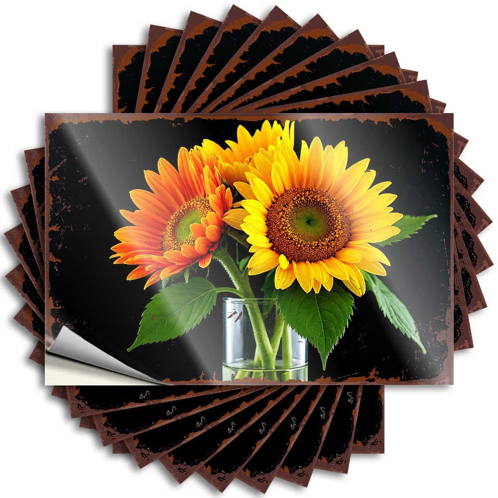 Vibrant Sunflowers Blooming in A Glass Vase Against A Dark Backgr Hard Core - Fun Stuff Funny Sticker Self Adhesive Sticker(12X18CM)