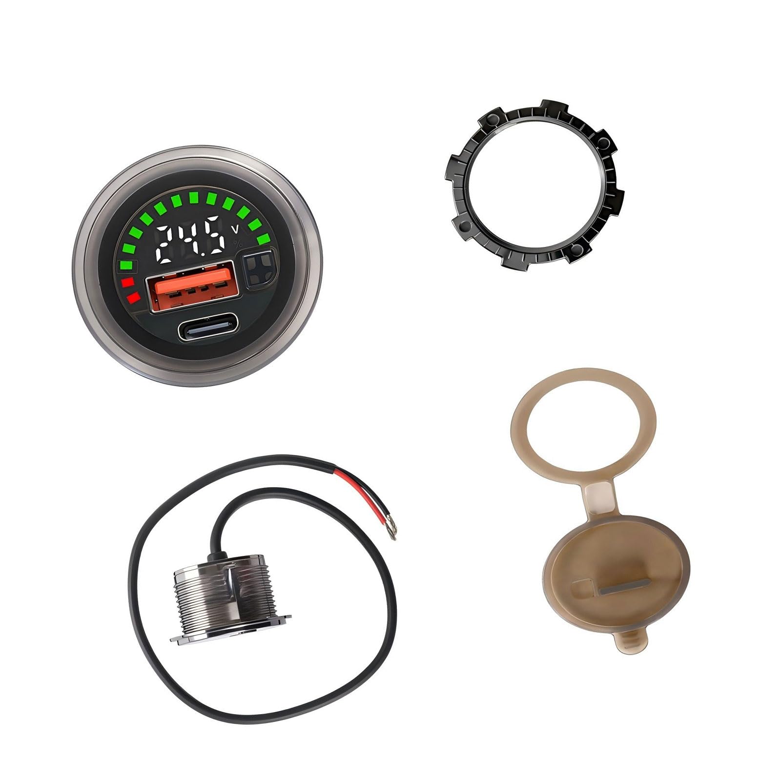 Nvoqilin Type A Accurate Battery Electric Gauges With Digital Readout High Accuracy Battery Monitor Suitable For 12V-24V Power Systems Round Led Voltmeter