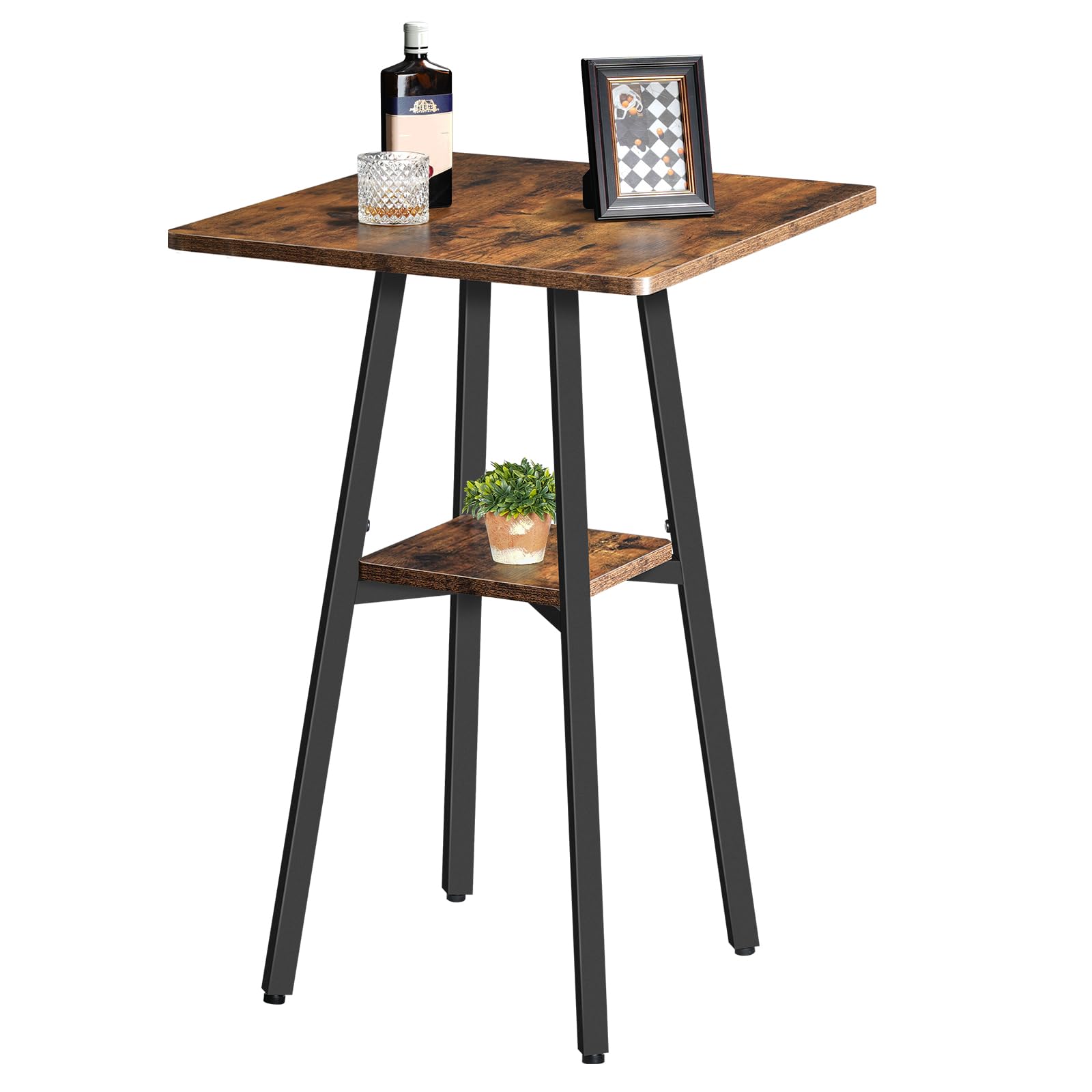 HOOBRO Mesa de Bar, Mesa Alta de 2 Niveles, Mesita de Cocina Pequeña con Almacenaje, para Sala de Estar, Fácil Montaje, Marrón Rústico y Negro EBF51BT01