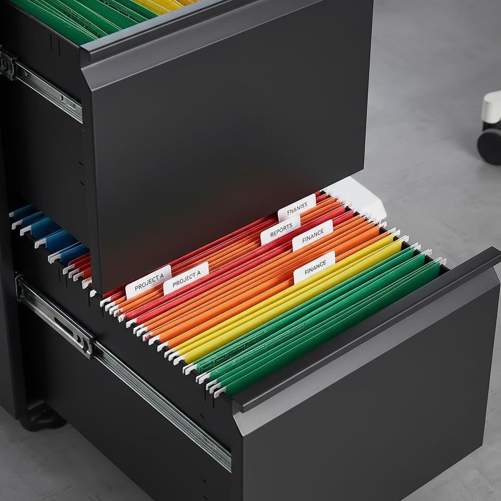 [Fully Assembled] 2 Drawer Lockable Metal File Cabinet on Wheels, Mobile Under Desk Filing Cabinet with Printer Stand, Home Office Storage Cabinet (Black, 2 Drawer)