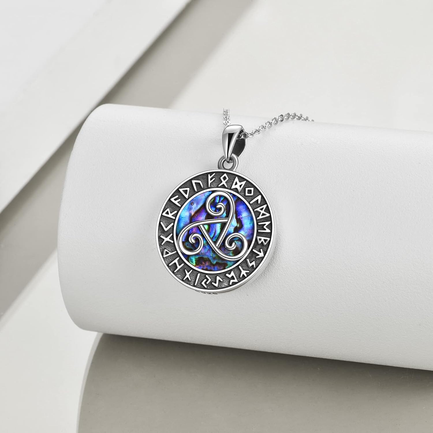 YFN Viking Jewelry for Women Triskele Necklace Sterling Silver Runes Triple Spiral Triskelion Pendant Abalone Shell Nordic Amulet Celtic Irish jewelry for Women - Image 2