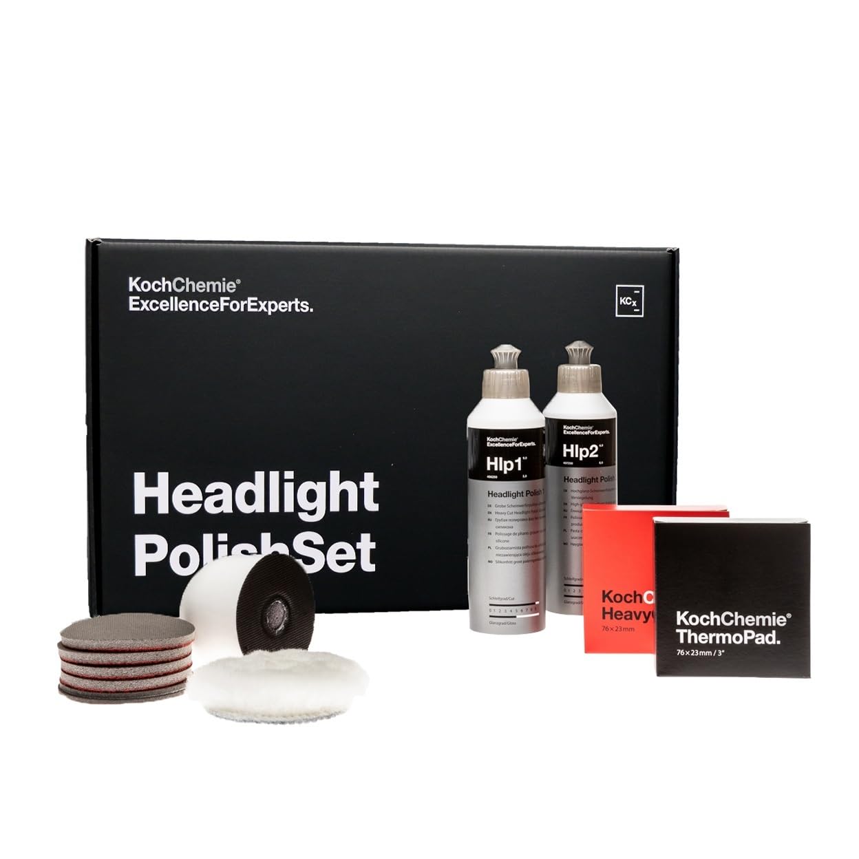 Koch Chemie Headlight zestaw do polerowania reflektorów, zestaw do polerowania reflektorów, do matowych reflektorów, w zestawie akcesoria