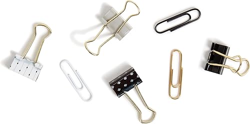 Miniatura 3 de U Brands Juego de clips clásicos, suministros de oficina, blanco y negro con oro, suministros de oficina, clips de papel y carpeta, 80 unidades