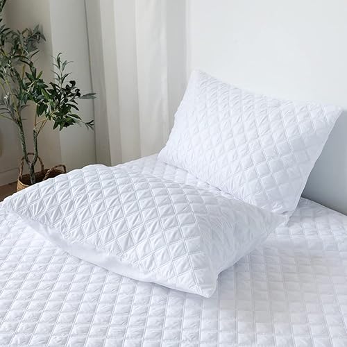 Miniatura 7 de jejeloiu Protector de colchón acolchado blanco, 100% impermeable, transpirable, tamaño Queen, protector de colchón de 14 pulgadas de profundidad de