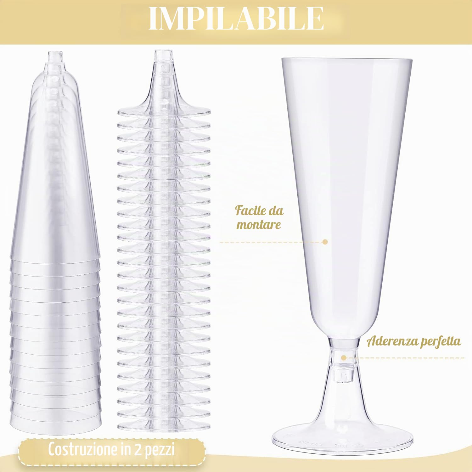 JMIATRY 100 Pezzi Flute Plastica 150ML, Calici Plastica Usa e Getta Riutilizzabile, Calici Vino Riutilizzabile per Feste, Matrimoni, Compleanni