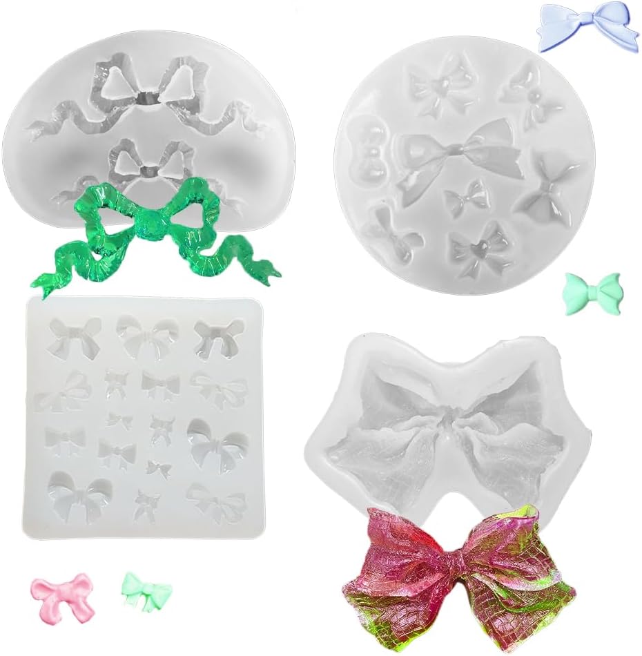 4 Pcs Bow Knot Resin Mold,Bow Tie Silicone Molds for Epoxy Resin,Jewelry Casting Mold,DIY Crystal Crafts, Earring,Pendant,Necklace,Craft