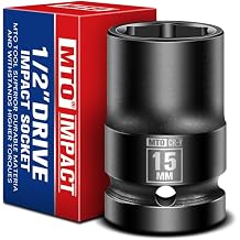 1/2" Drive 15mm Shallow Impact Socket, 6-Point Metric Socket for Automotive Maintaince, CR-V Steel Meets ANSI Standards