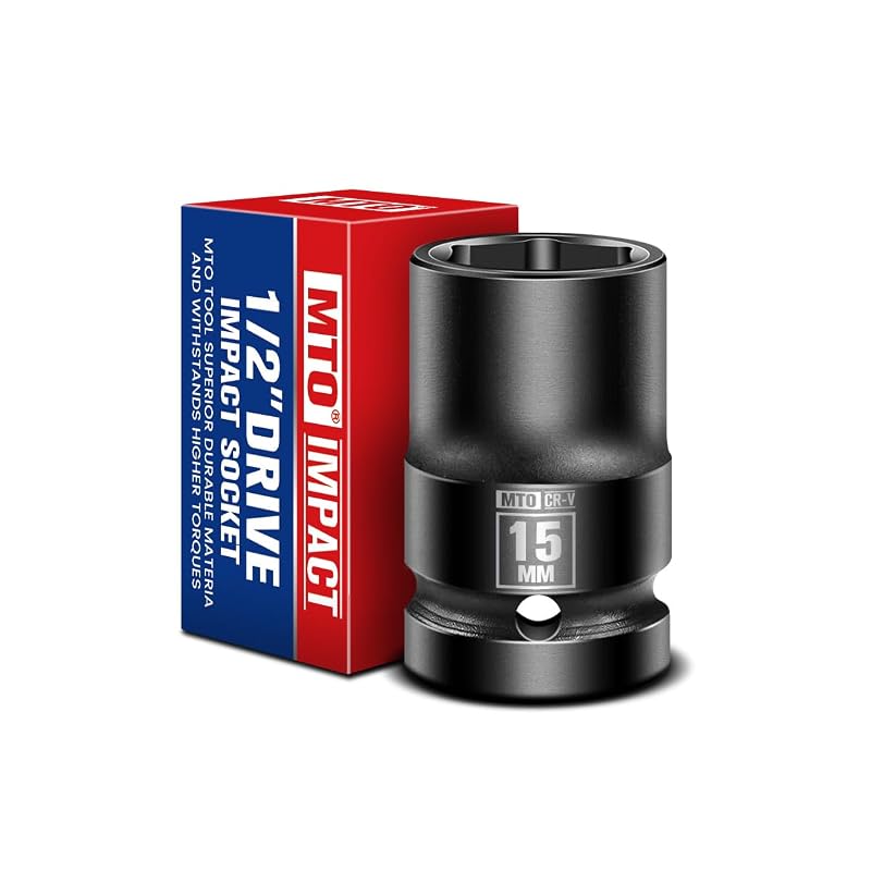 Soquete de impacto raso MTO de 15 mm, encaixe quadrado de 12,7 mm (1/2 pol.), 6 pontos em aço cromo-vanádio