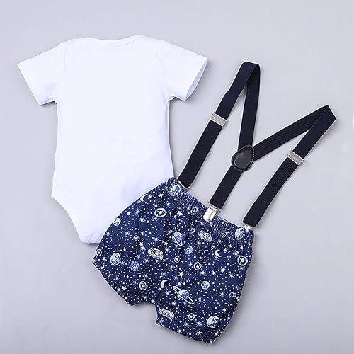 Miniatura 3 de IBTOM CASTLE Traje de primer cumpleaños para niños, mameluco espacial con tirantes y pantalones, traje de caballero para primer cumpleaños