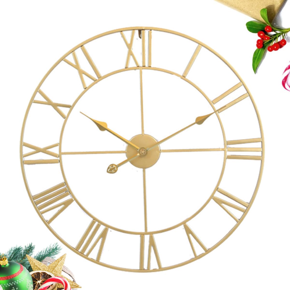 BESPORTBLE Horloge Murale Silencieuse en Fer Rétro 40 CM Aiguilles Dorées Horloge Suspendue Chic pour Salon Cuisine Décoration Murale sans Pile