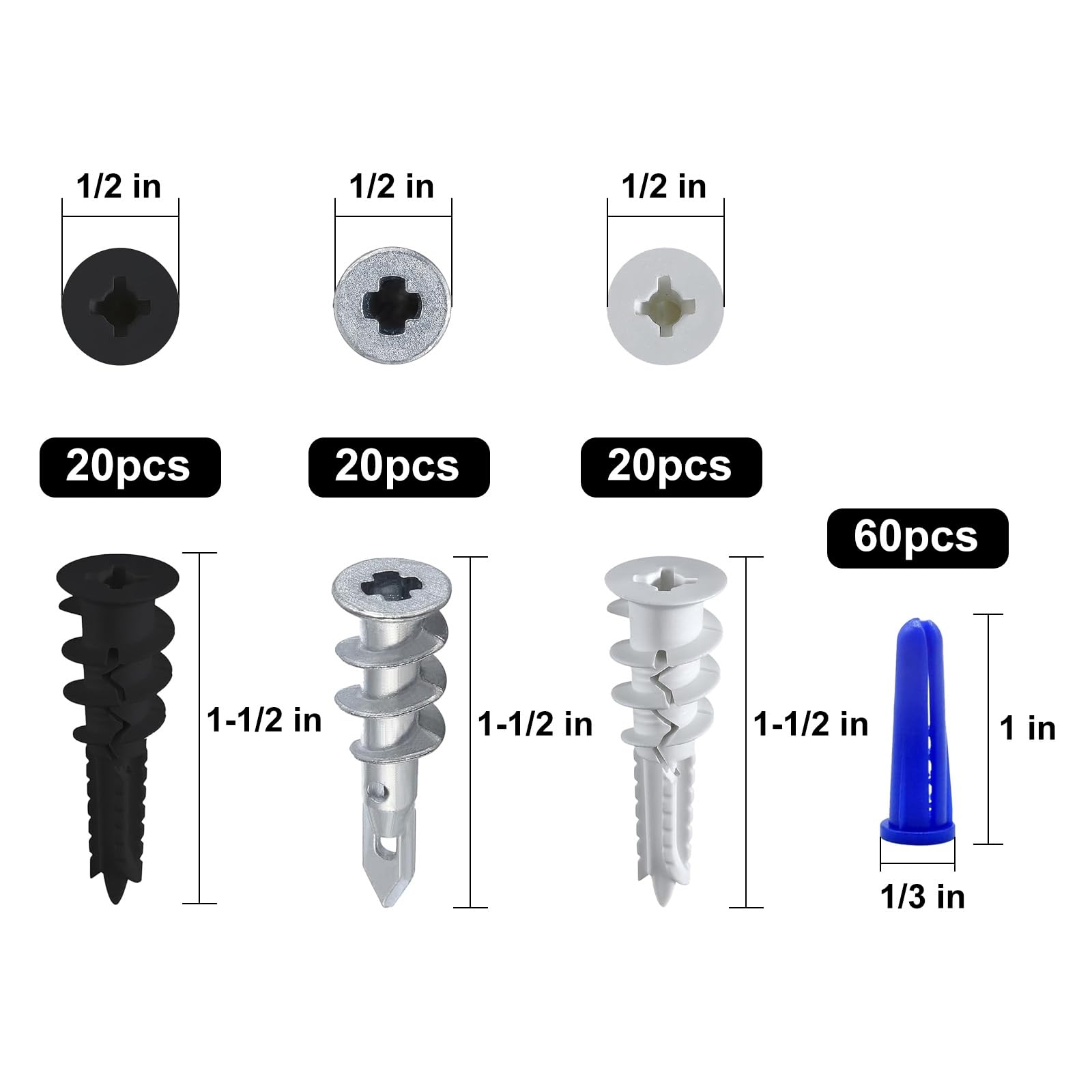 Wensilon Drywall Anchor Kit - 182 Piece -2