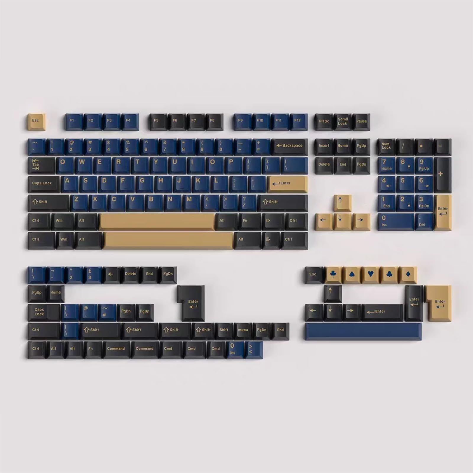 163 Keys Double Shot Keycaps Cherry Profile Blue Samurai Keycaps for 61/64/87/104/108 Cherry Mx Switches ISO ANSI Layout Mechanical Keyboard