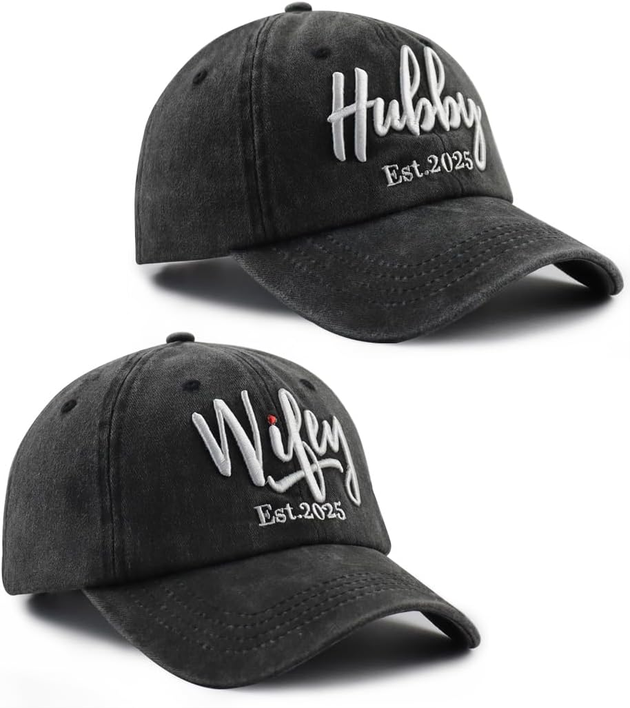 Wifey Hubby 2025 Couples Dad Hats Baseball Caps, Embroidered Adjustable Cotton Honeymoon Wedding Baseball Caps - Image 3