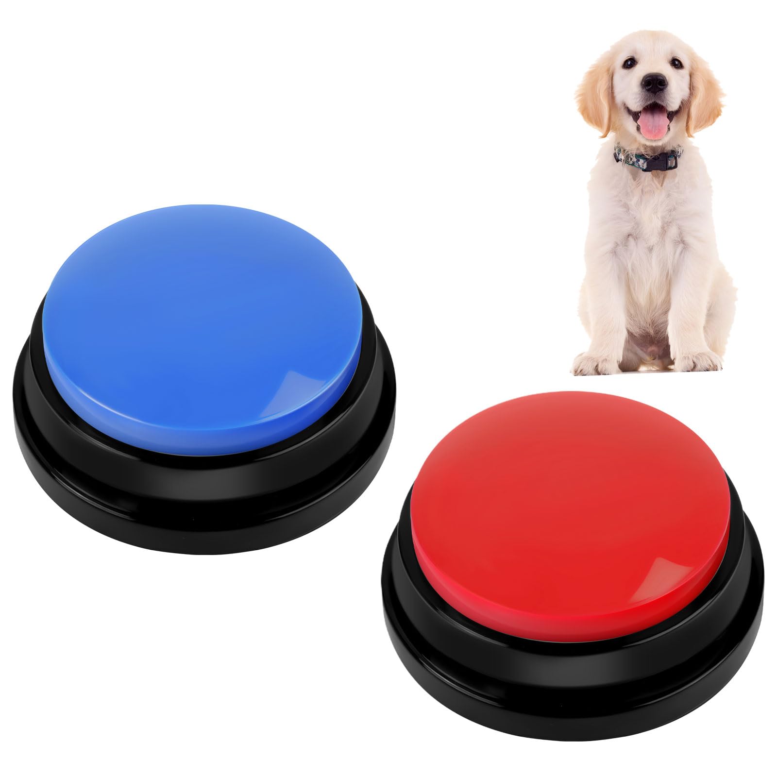 vsshe Pulsanti per Cani, 2 Pezzi Pulsante per l'addestramento del Cane, Set di Bottoni per Cani, Registrazione e Riproduzione di 30 Secondi,con Adesivi e Tappetino in Gomma per Cani Animali Domestici