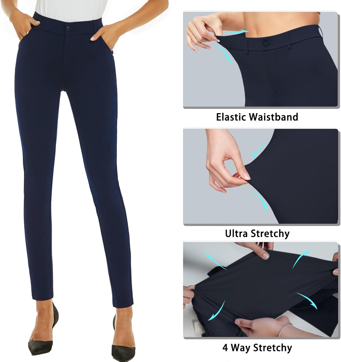 iChosy Women's High Waist Skinny Comfy Stretchy Work Pants with Pockets - Image 5