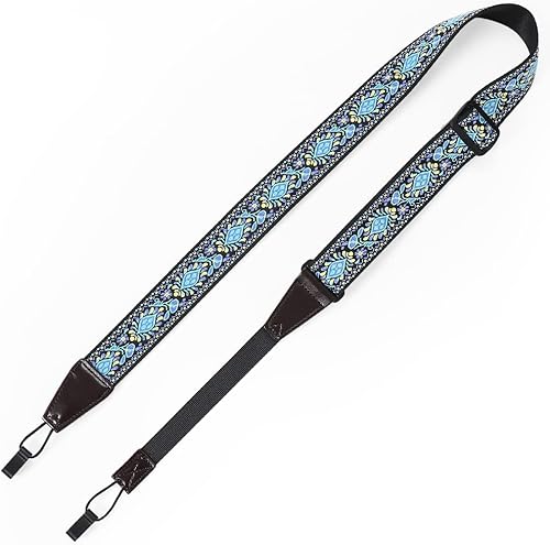 Miniatura 7 de Eyeshot Correa para ukelele sin taladro, clip ajustable de doble gancho en J en la correa de hombro Uke, jacquard hawaiano flor azul correa