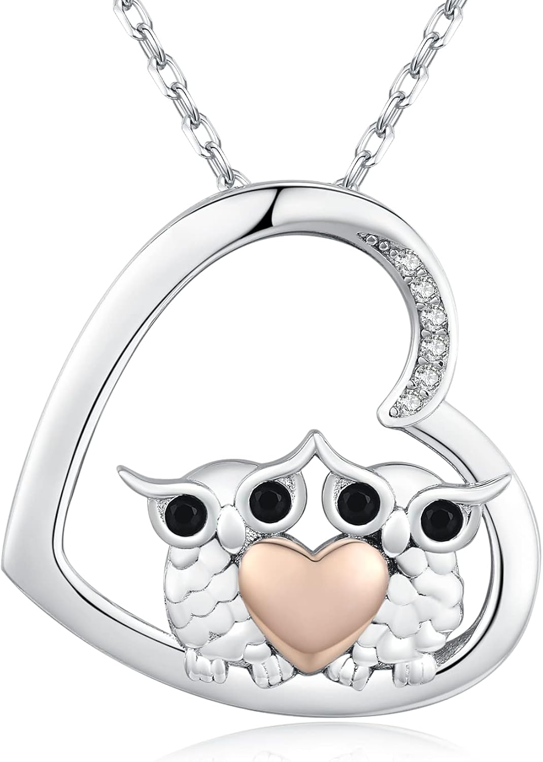 TANGPOET Owl Necklace 925 Sterling Silver Animal Pendant Jewelry Heart Owl Gifts for Women Wife Mum Girlfriend