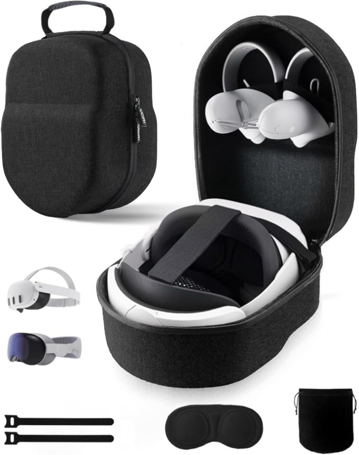 Defresit VR Headset Carrying Case, All-in-One High Capacity Storage, 4-in-1 Pack with Gaming Accessories for Travel, Compatible with Oculus Quest 2/Meta Quest 3 (Black)