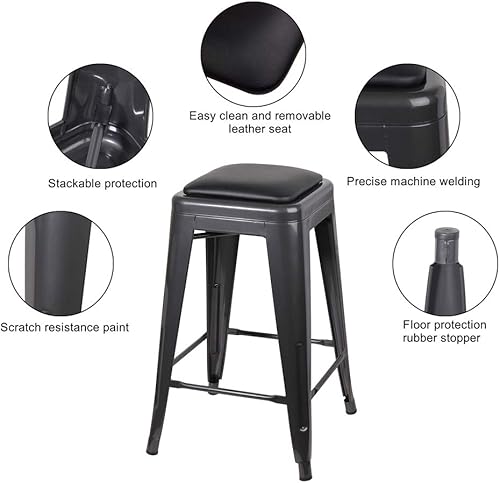 Miniatura 179 de GIA Taburete de mostrador sin respaldo de 24 pulgadas, cantidad de 4, bronce con asiento de madera clara Negro -,Café,Gris,gris, (Gun