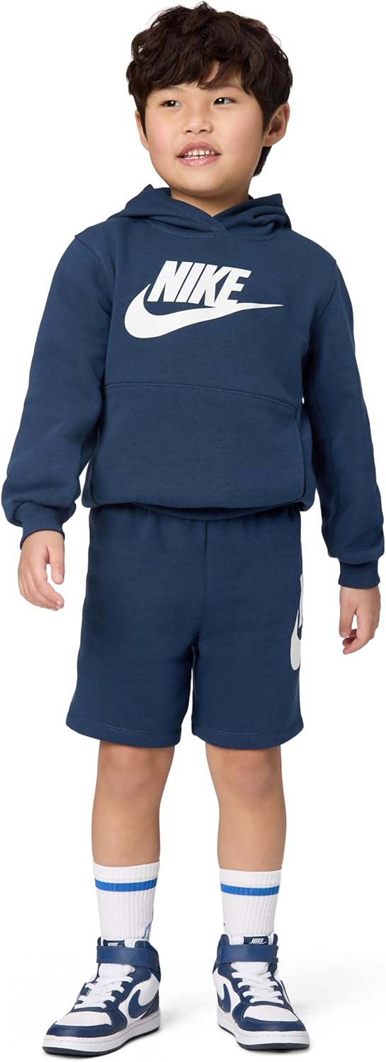 Nike Boys' Sportswear Club Fleece Pullover Hoodie and Shorts 2-Piece Outfit Set (Large Swoosh Logo)