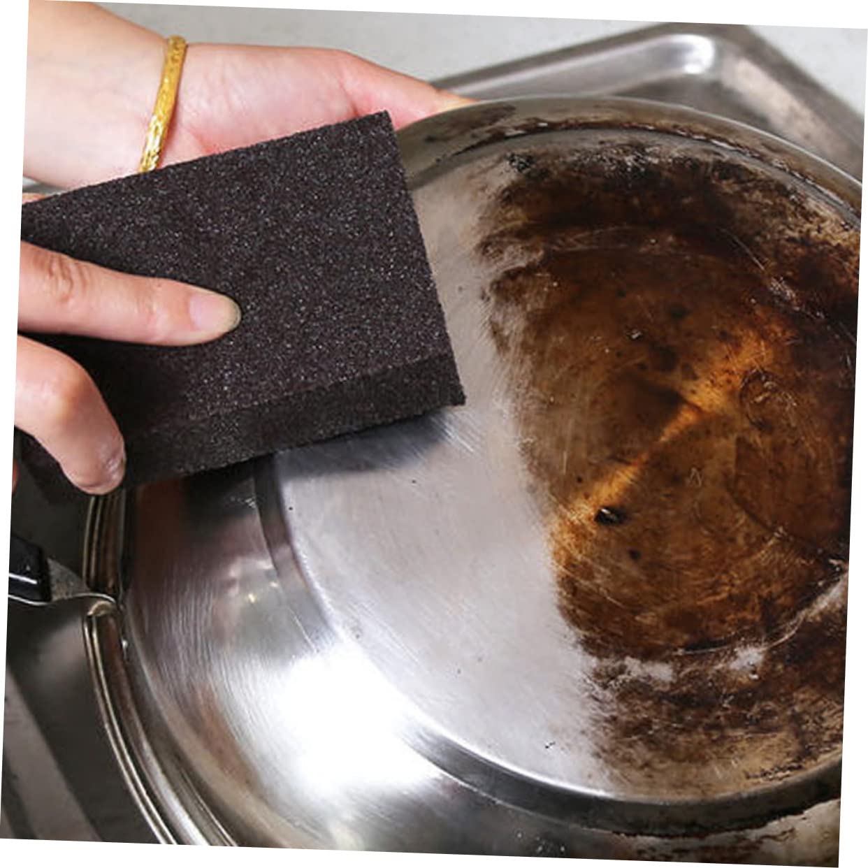 Esponja de Lijado Marrón para Limpieza de Cocina, 12 Piezas | Abrasivo de Esmeril y Espuma, para Ollas y Utensilios, Portátil y Resistente a Roturas