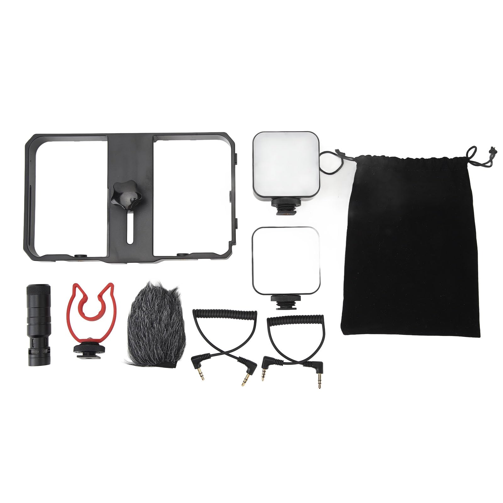 Kit en Vivo de Jaula para Cámara, Kit Universal de Plataforma de Video para Teléfono Inteligente y Cámaras, Plataforma Estabilizadora de Teléfono con Mango Lateral de Luz LED de