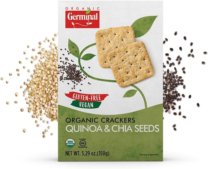 GERMINAL ORGANIC QUINOA & CHIA SEED CRACKERS, VEGAN, GLUTEN-FREE, ORGANIC, 5.29 OZ (PACK OF 6)