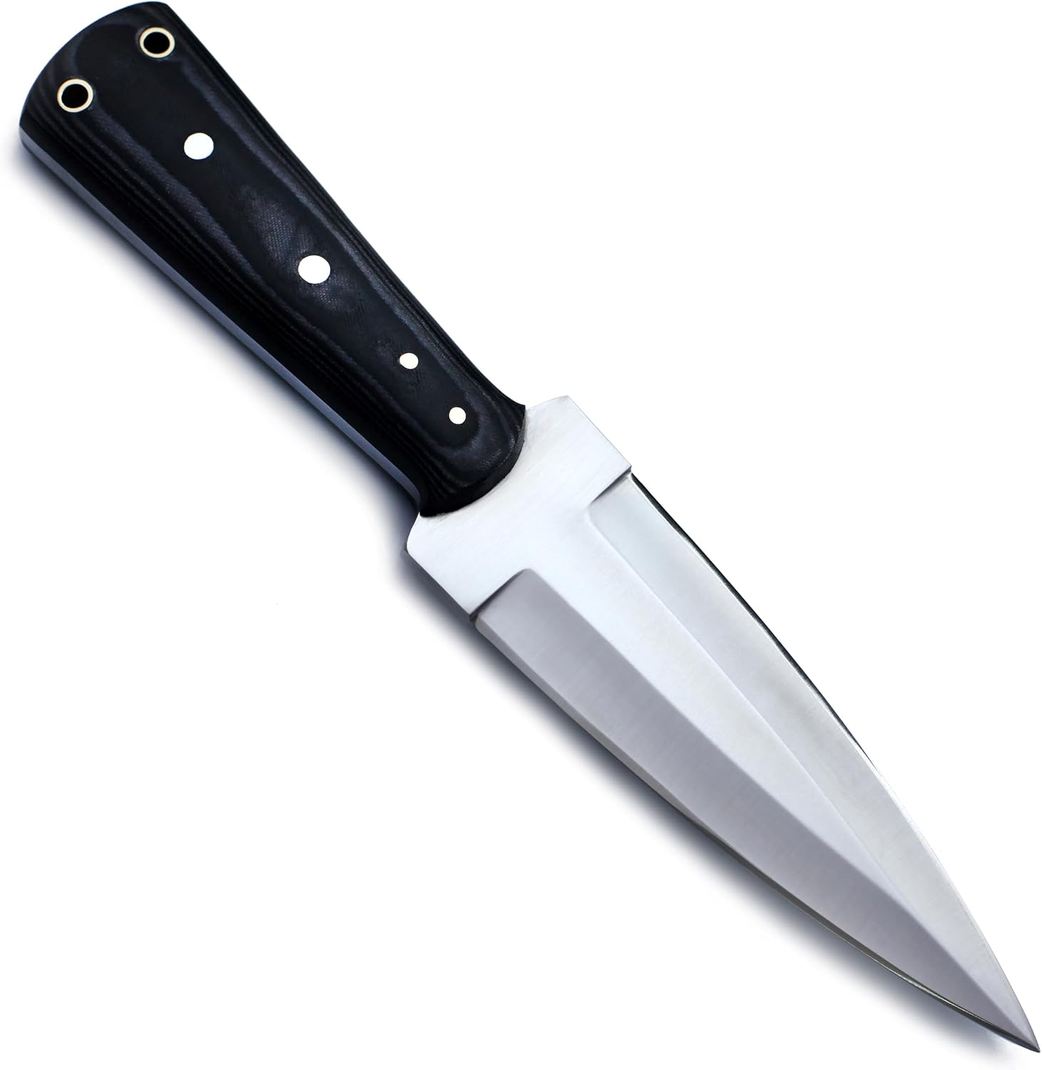 GCS Custom Handmade D2 Tool Steel Knife Black And White Micarta Handle Buffalo Hide Sheath GCS 13