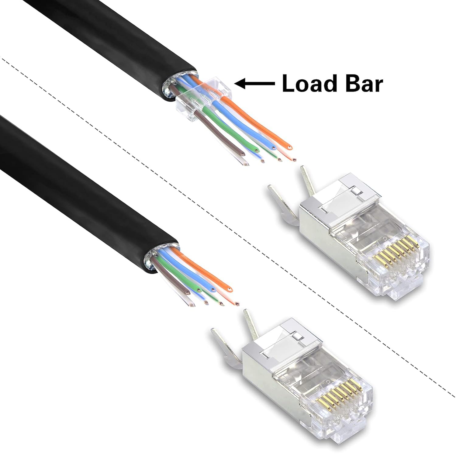 Conector Directo RJ45 Cat7 Cat6A, Conector Modular Chapado en Oro de 50 μ de 3 Pines, Extremo Ethernet con Funda de Alivio de tensión(50PCS,Blue)