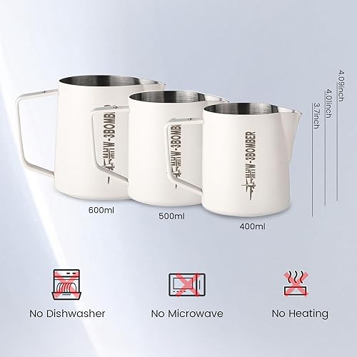 Miniatura 7 de MHW-3BOMBER Jarra de Vapor para Espresso, Jarra para Espumar Leche, Acero Inoxidable, Leche, Café, Capuchino, Latte Art, Taza Barista 13.5oz400ml