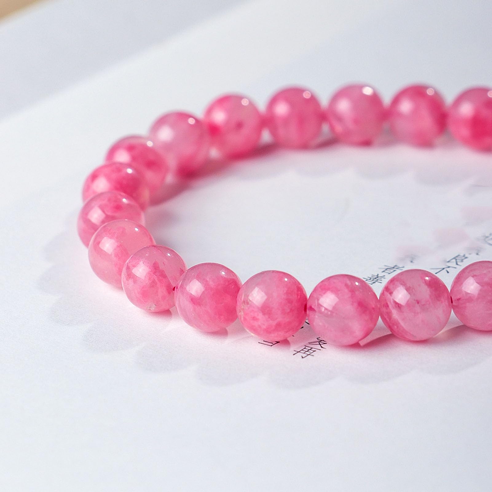 Pulsera de Cuarzo Rosa para Mujer, Cuentas de Piedra de Amor Natural de 6 a 10 mm para compasión y Paz Interior, joyería de Cristal elástico Ajustable con energía Positiva,9MM