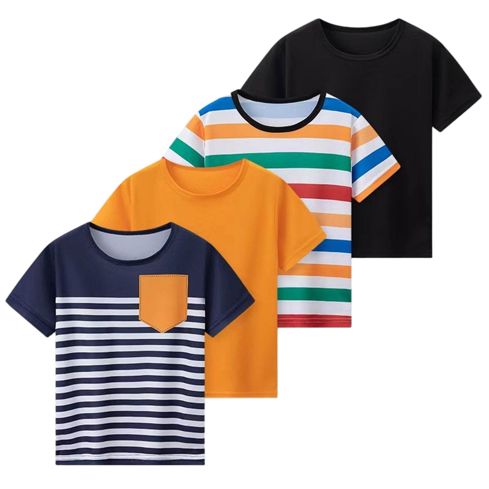 Boys Girls 4 Pack Athletic T Shirts Kids Short Sleeve Striped Mesh Shirt Summer Crewneck Outdoor Graphic Top 4-13 Years - 1