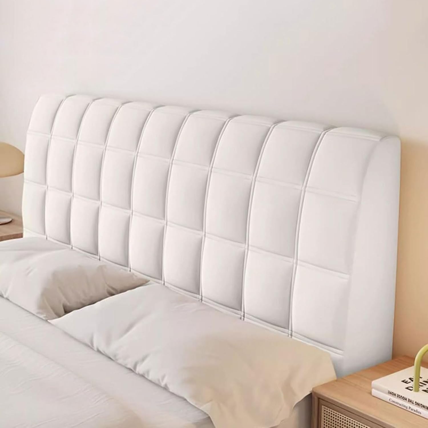 Head Board Covers Double Single Queen King Size Bed Head Cover Upholstered/Leather/Wood Bed Backrest Protector Dust-proof Decoratio Crystal Velvet Stretch Bed Headboard Slipcover(160cm,Cream White)