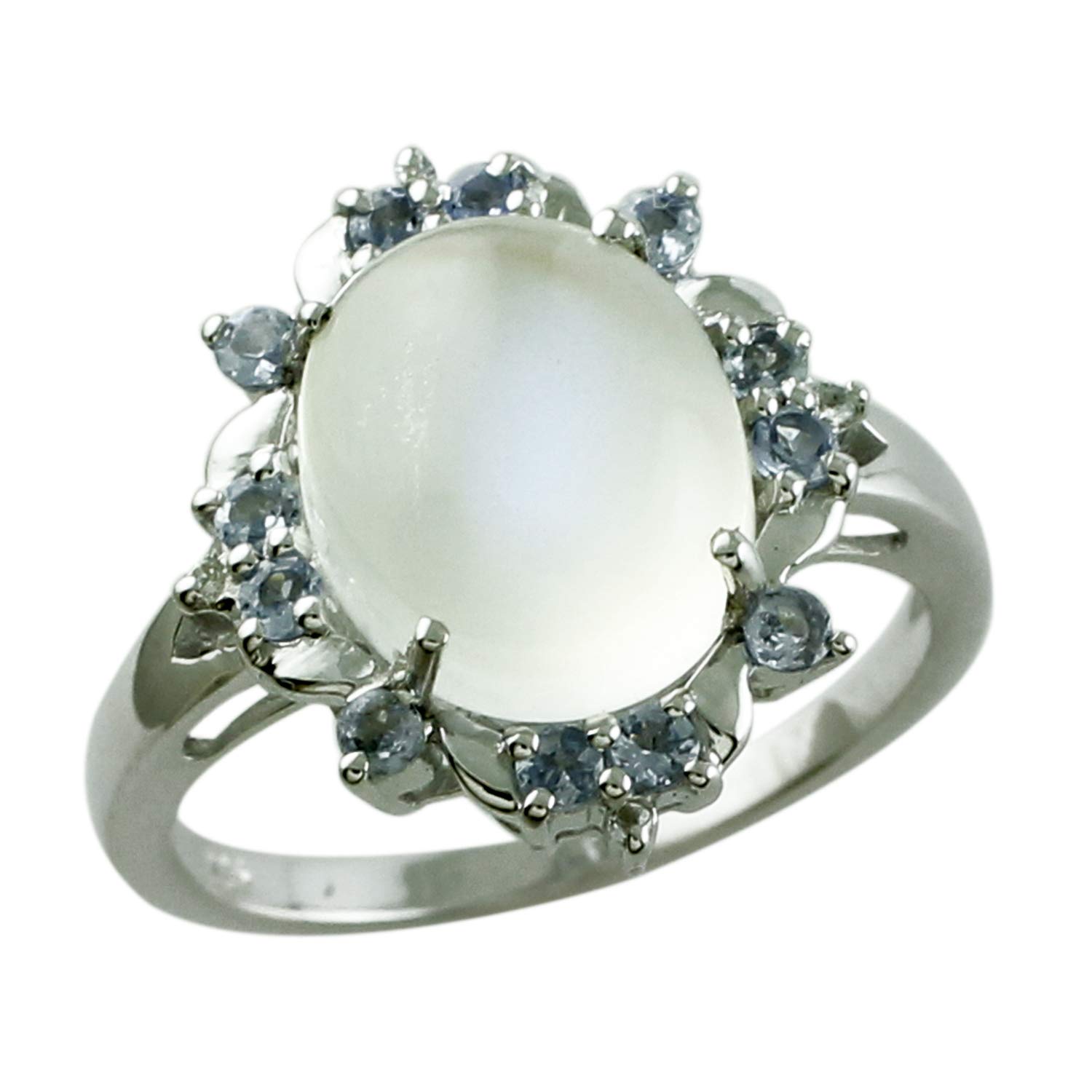 CARILLONAnillo de cóctel de mujer de plata esterlina 925 con piedra lunar de estilo vintage y tanzanita