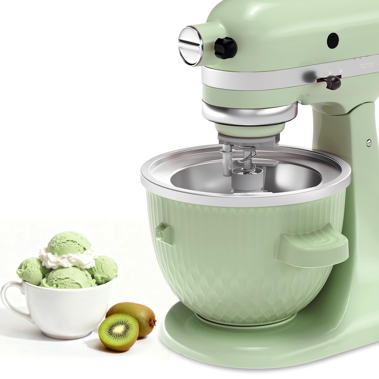 Accessoire pour machine à crème glacée KitchenAid, bol à crème glacée pour batteur sur socle KitchenAid de 4,5 L/5 QT, machine à sorbet et à gélato, vert clair