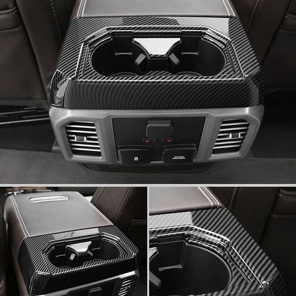 BOYUER ABS Carbon Fiber Center Console Gear Shift Panel Frame Rear Cup Holder Cover Interior Decoration Trim Accessories For Ford F-150 2015-2020