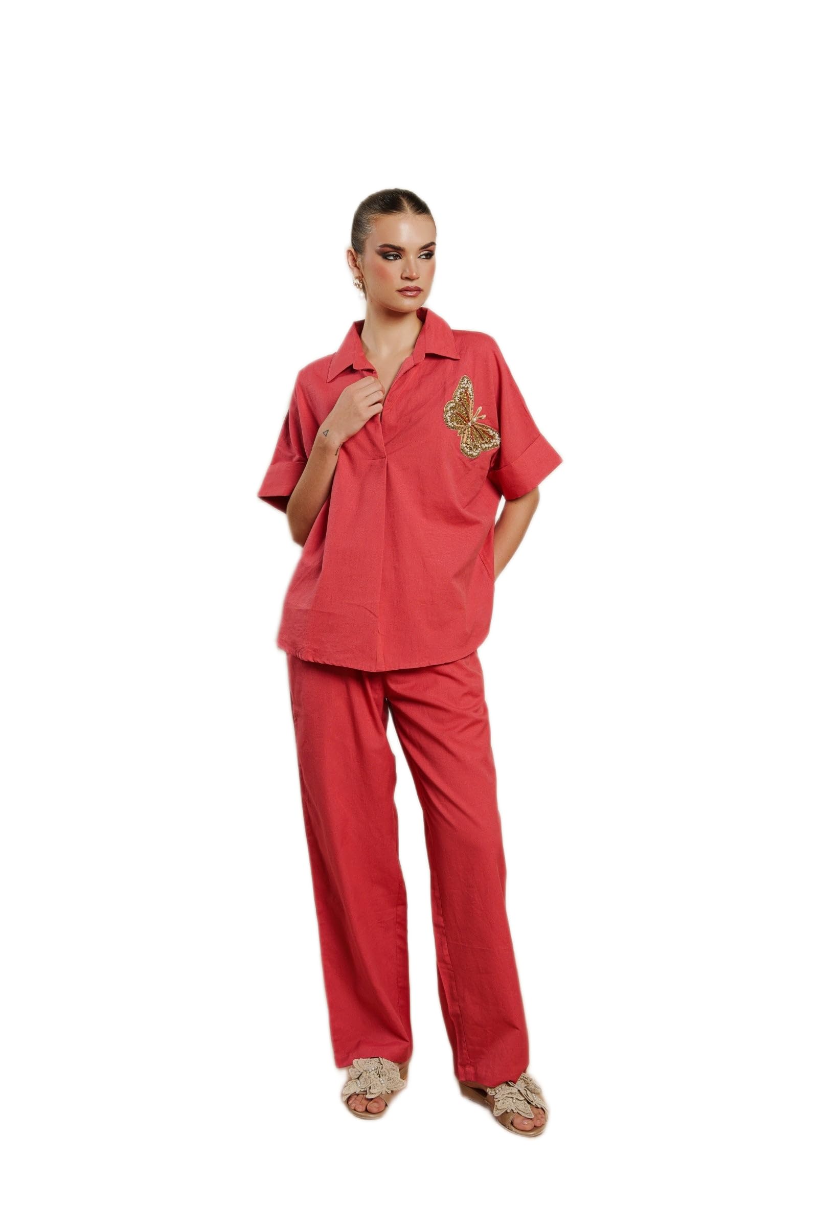 Crimson Flutter Set Effortless Elegance in Luxurious Silk-image-19