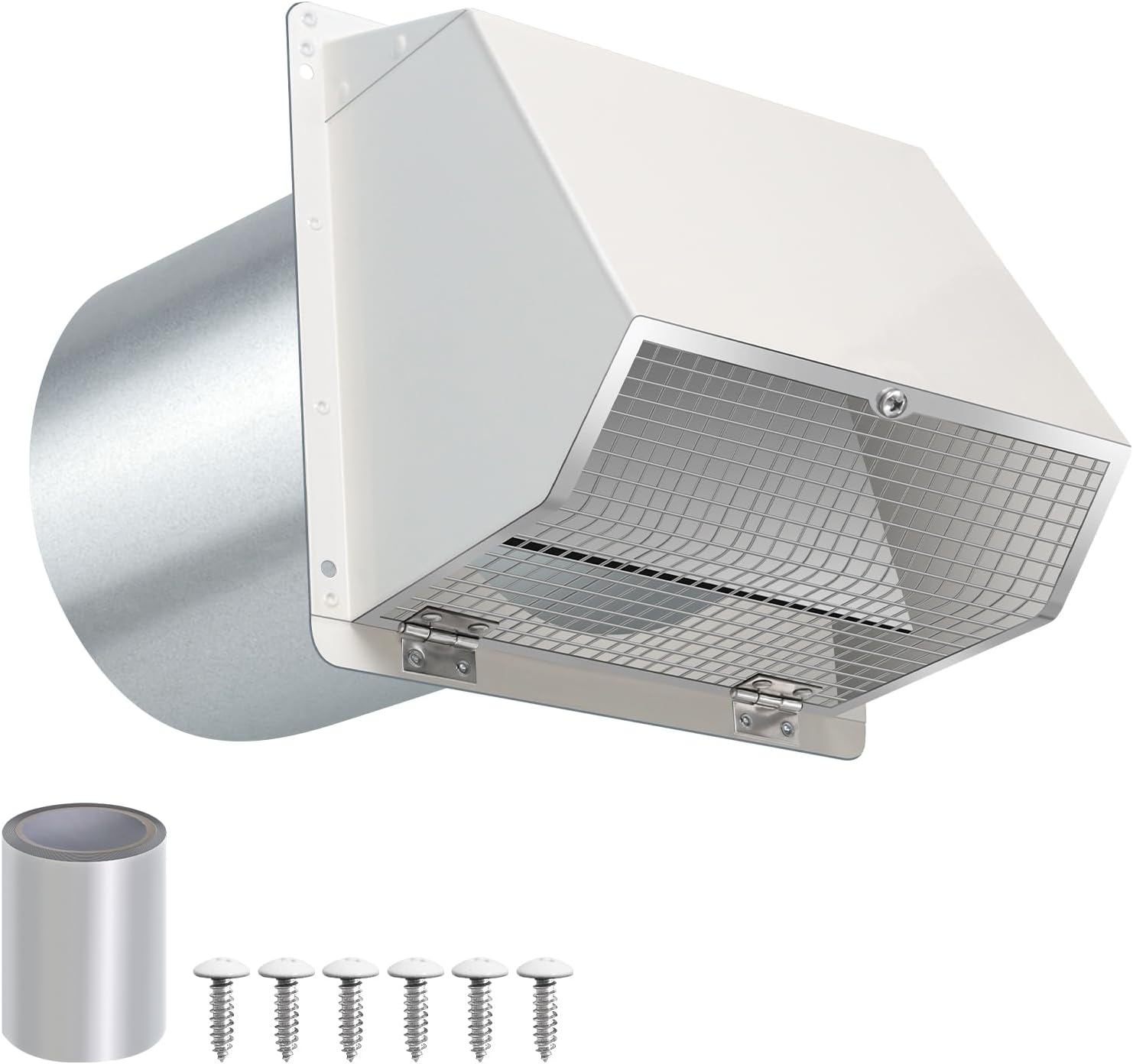 6 Inch Hooded Wall Vent with Screen and Damper,6" Vent Hood Wall Exhaust Vent Cover,Dryer Vent Cover Outside,6"Vent Cover Exterior Wall Vent Cap for Range Hood Kitchen Air Ventilation,Galvanized Steel