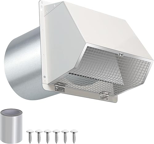 Ventilación de Pared con Capucha de 6 Pulgadas con Malla y Amortiguador, Tapa de Cubierta de Ventilación de Escape de Pared, Cubierta de Ventilación