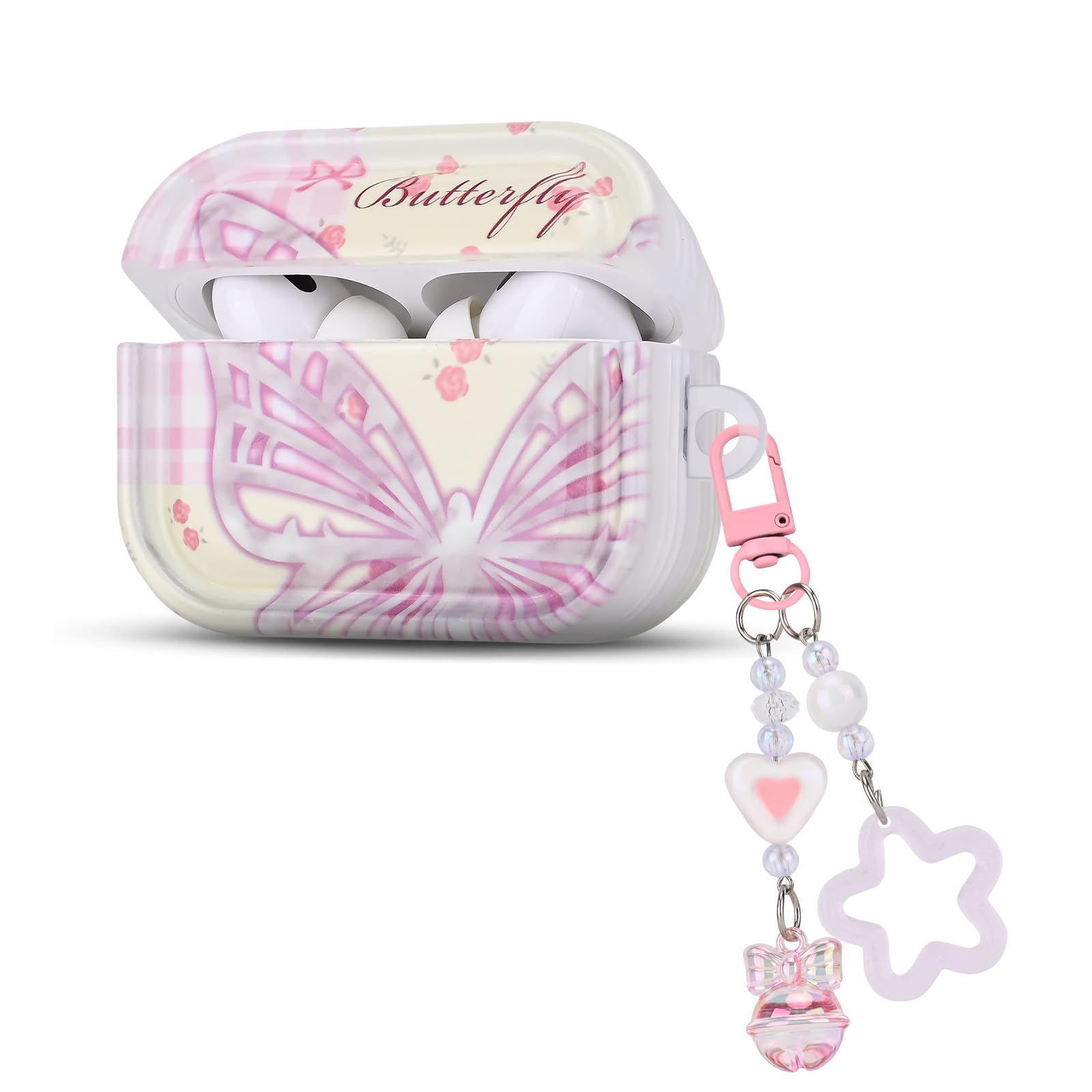 Butterfly Case for AirPods Pro 2 (2022) with Bling Star Love Keychain